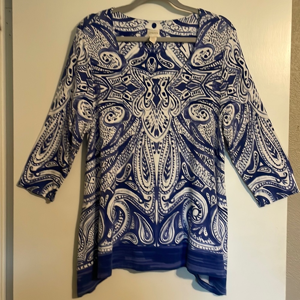 Chicos blue & white top